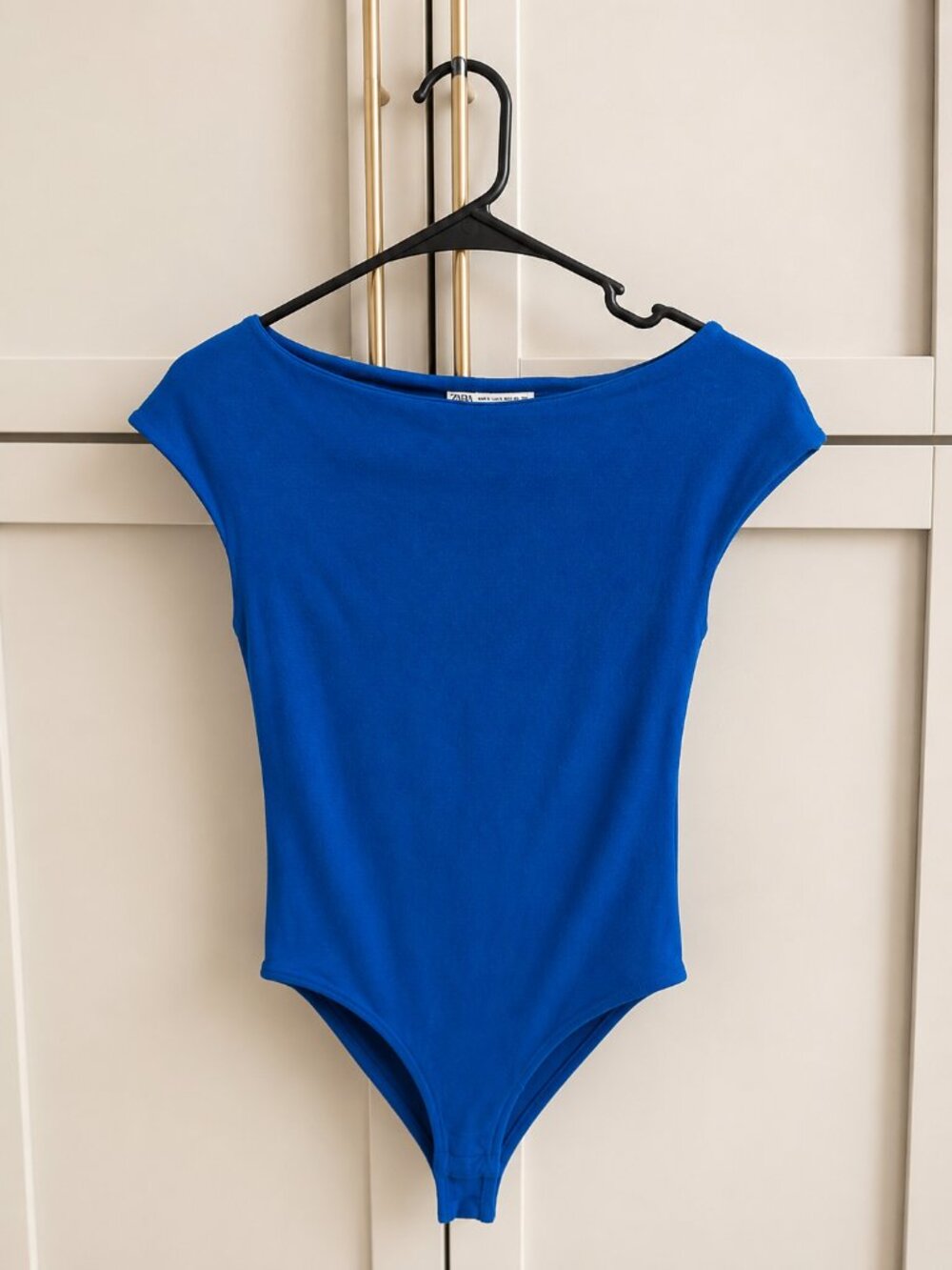 ZARA Blue Off-The-Shoulder Bodysuit Size S | Stretch Fitted Women's Top